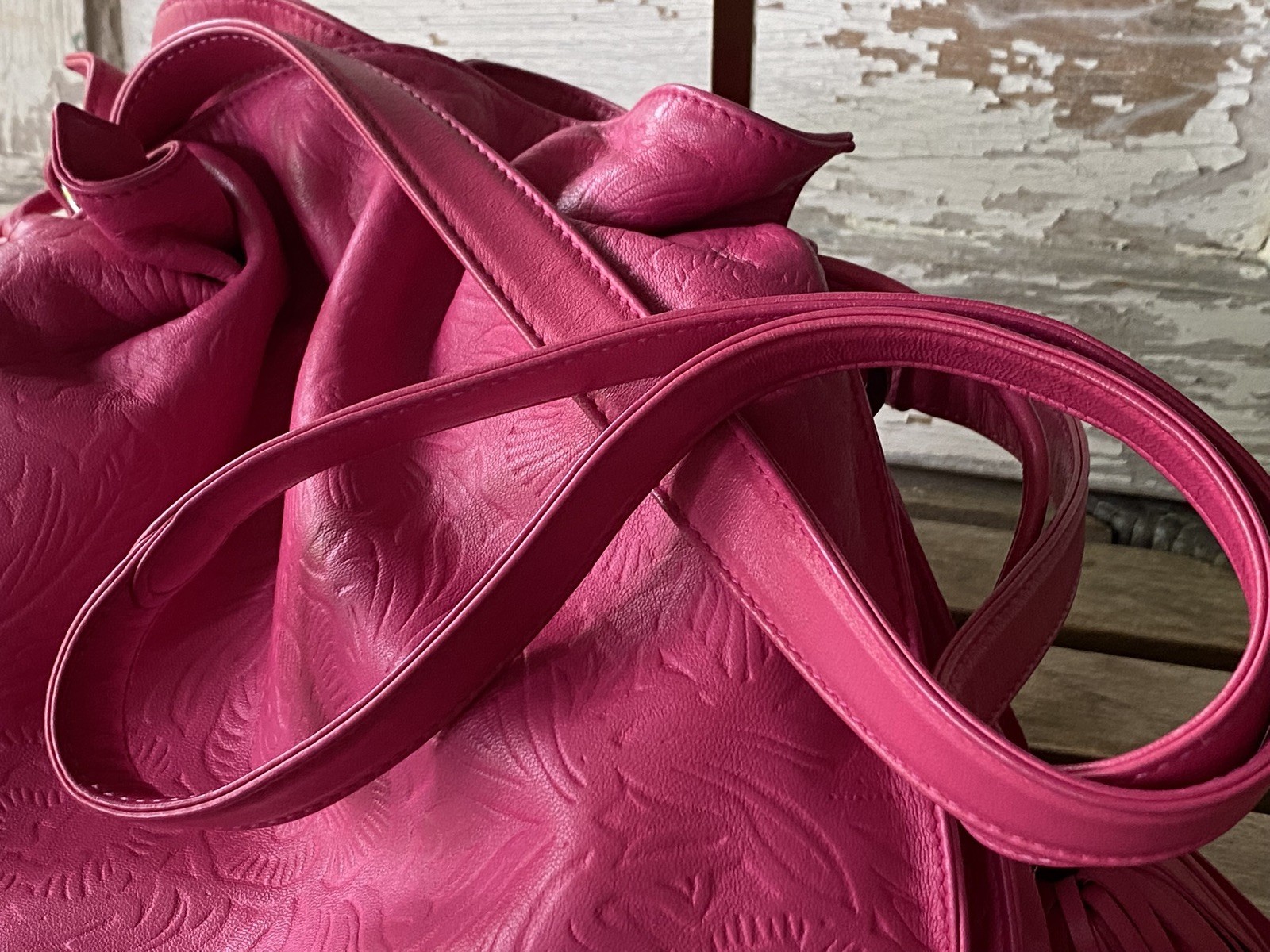 Loewe Flamenco Tassel Crossbody & Shoulder Bag Hot Pink Embossed Floral Lambskin
