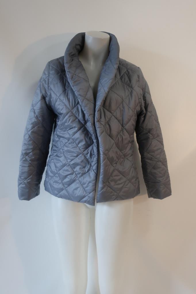 Womens DY Choice Blue-Gray Open No Closure Quilted Puffer Jacket L