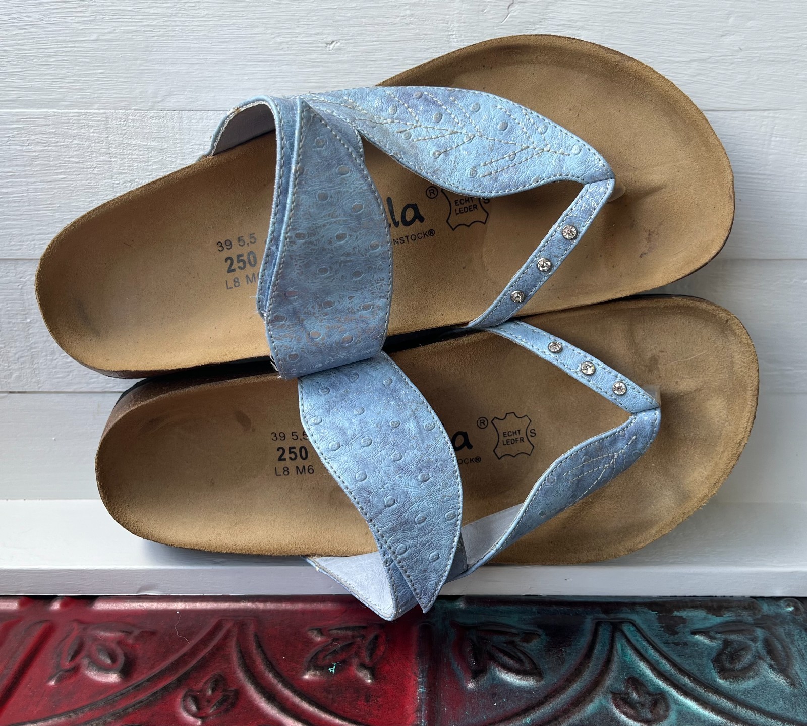 Betula Birkenstock Bombay Leaf Sandal Womens 8 EU 39 Blue Leather Birko Flor