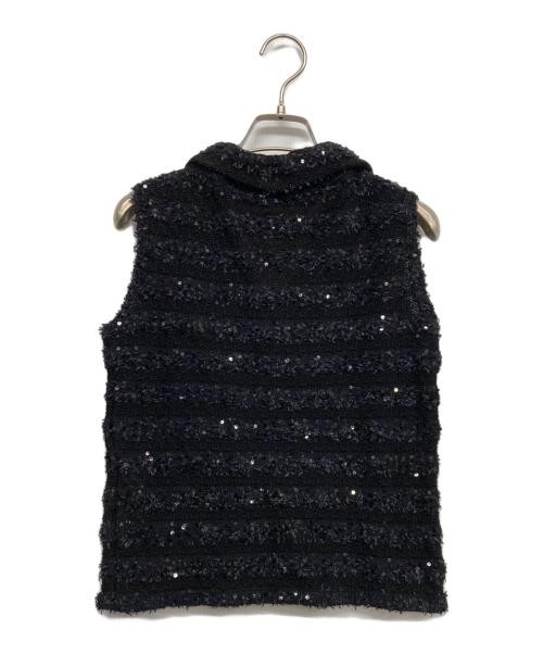 Rene Sequin Sleeveless Knit Top, Black, Cotton/Nylon/Polyester, M