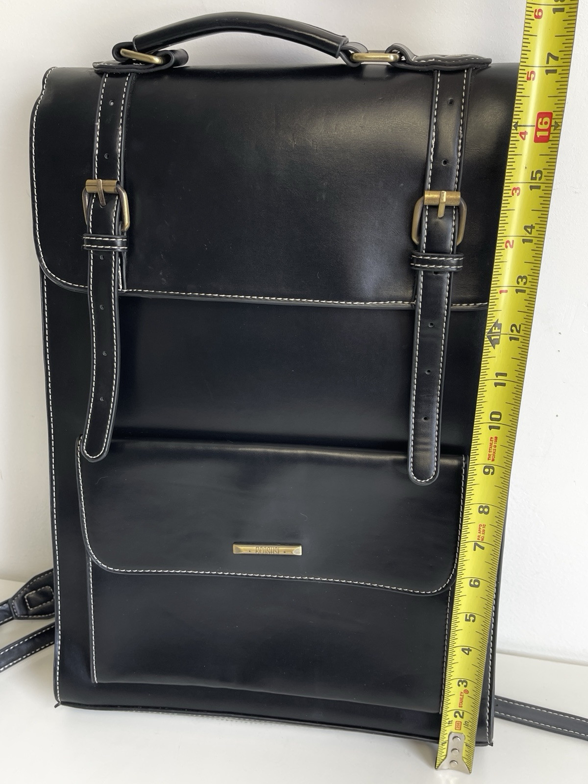 ECOSUSI Laptop Backpack PU Leather Black Vintage. Clean interior