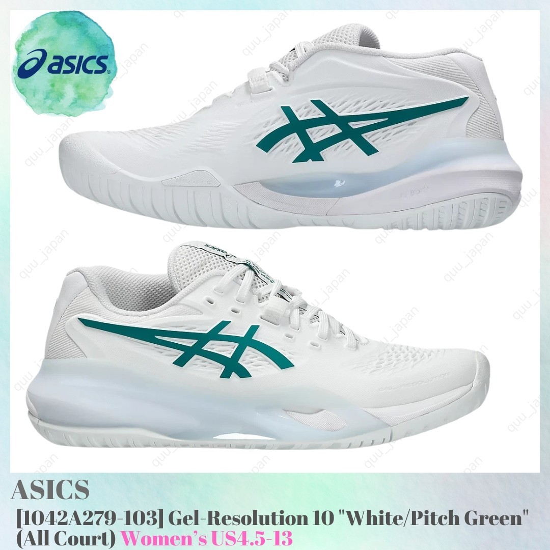 Asics Gel-Resolution 10 White Pitch Green All Court 1042A279-103 Women’s US4.5-1
