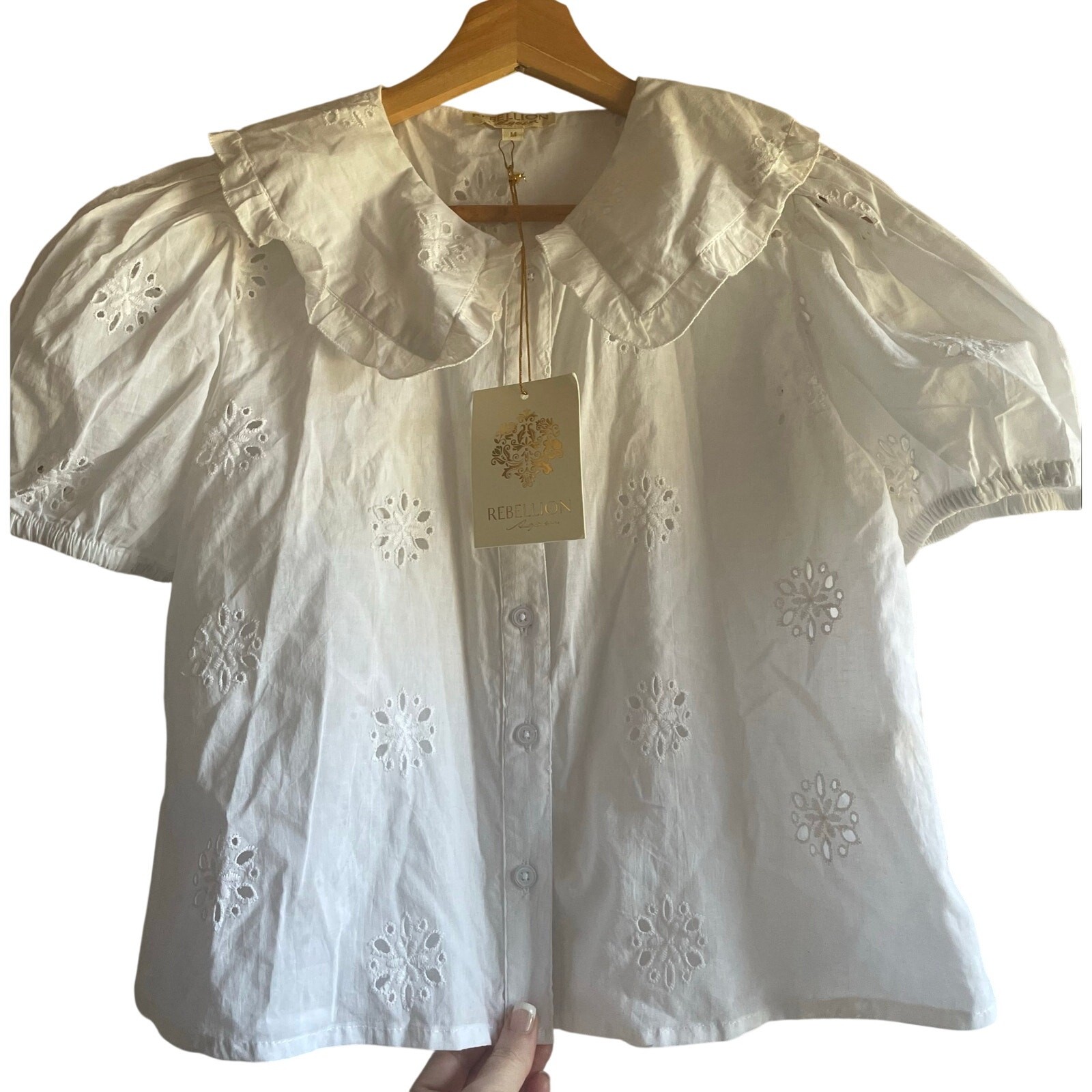 Cropped Cotton Eyelet Blouse MEDIUM Bright White NWT!
