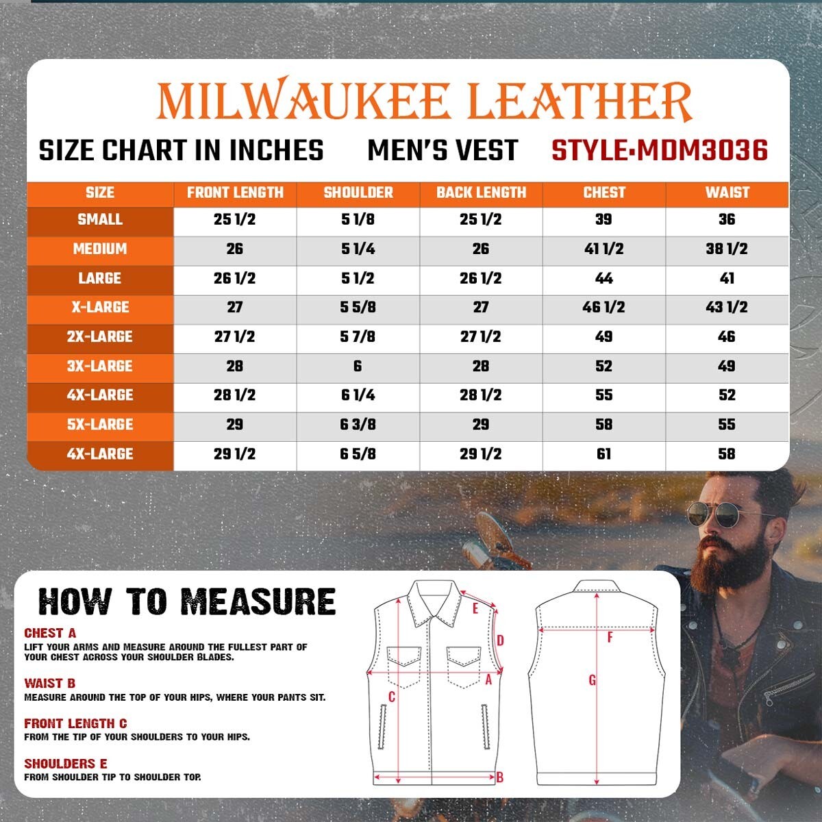 Milwaukee Leather 3036 Men’s Wrecker Denim &Leather Club Style Vest w/ Diamond