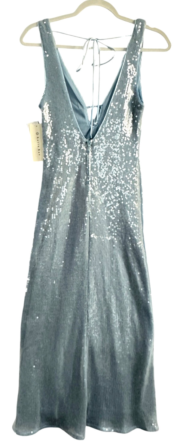 Katia Rae Midi Sequin Dress Light Sky Blue V-Neck Party Cocktail Juniors XXS 2XS