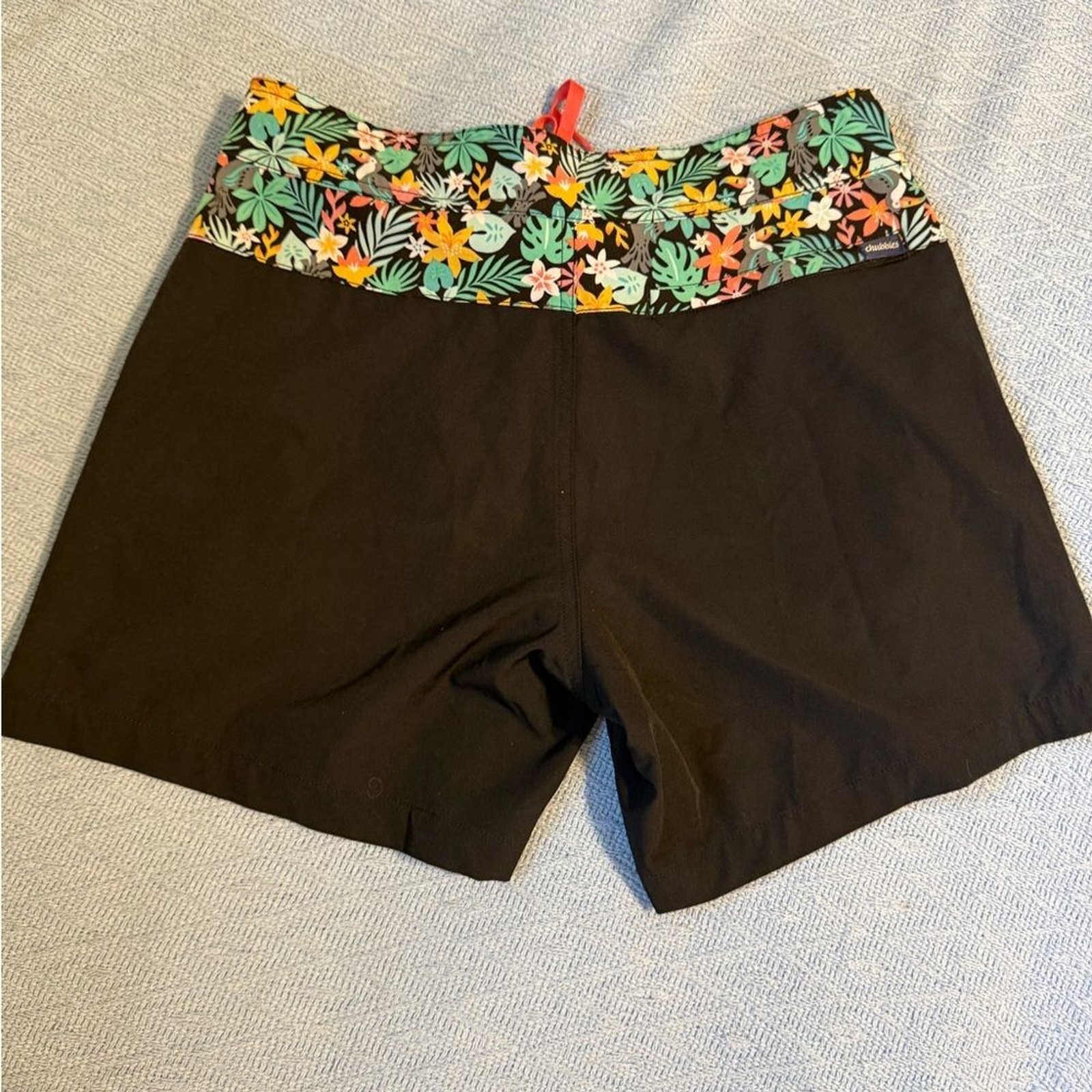 chubbies The Bloomerangs Black Swimwear with Coral and Teal Floral Trim