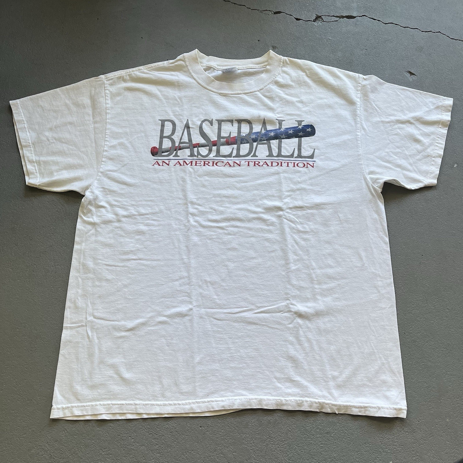 Vintage Baseball An American Tradition USA Graphic T Shirt White Sports Tee XL