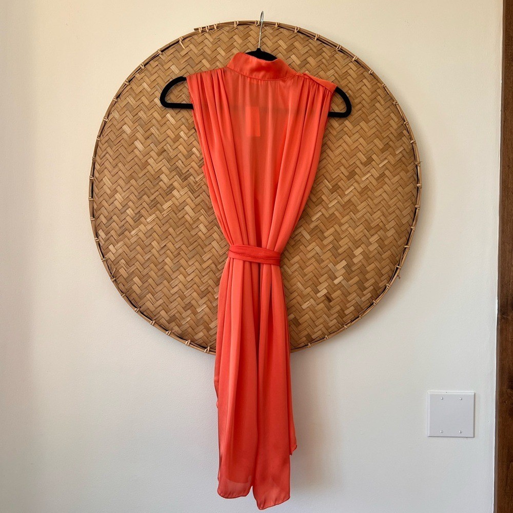 L’AGENCE STUNNING TANGERINE V-NECK FLOWY TIE FRONT MINI DRESS NWT COCKTAIL