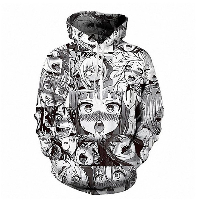 Ahegao Anime Face Hoodie Hentai Manga Mens 3D Printed Sweatshirt Pullover Jumper