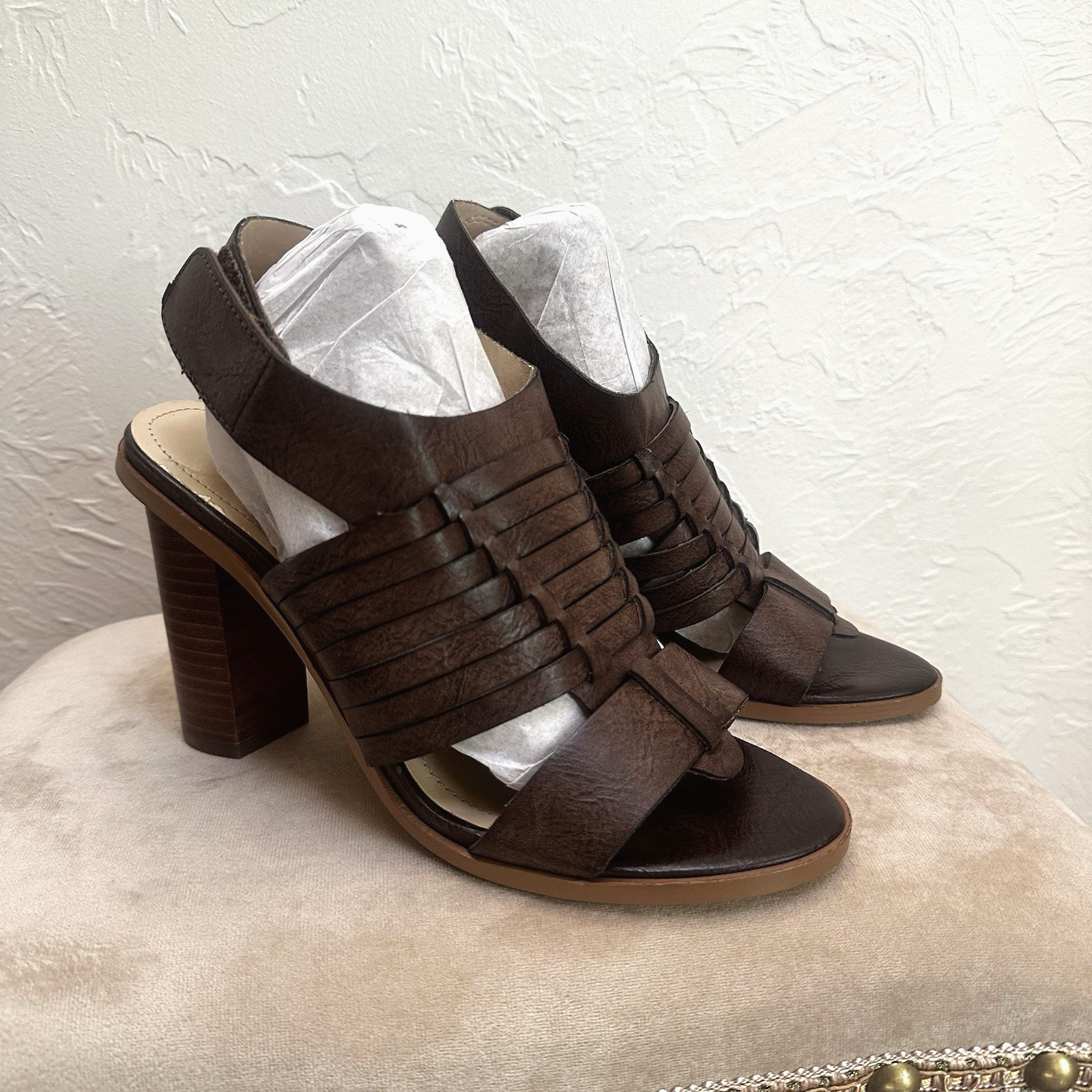 Charles by Charles David JEEZE Brown Leather Slingback Sandal Chunky Heels Sz. 7