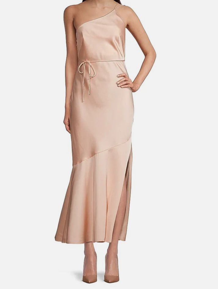 Significant Other Women’s Pink Lana One-Shoulder Satin Midi-Dress Size 10