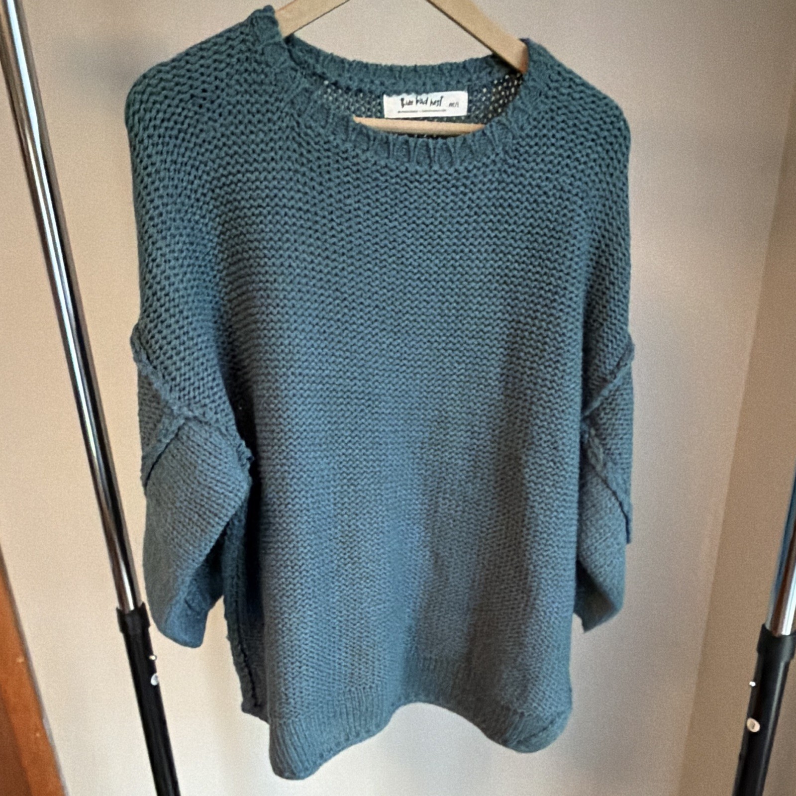 Three Bird Nest Women’s Blue Knit Crew Neck Oversized Pullover Sweater M/L