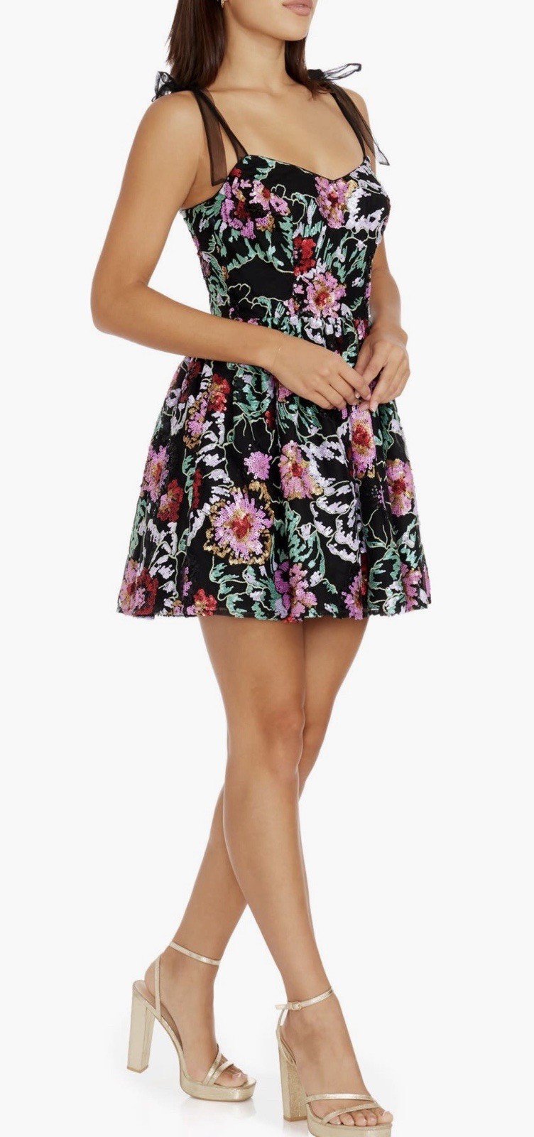 NEW, DRESS THE POPULATION Kaitrin Sequin Floral Minidress SZ L