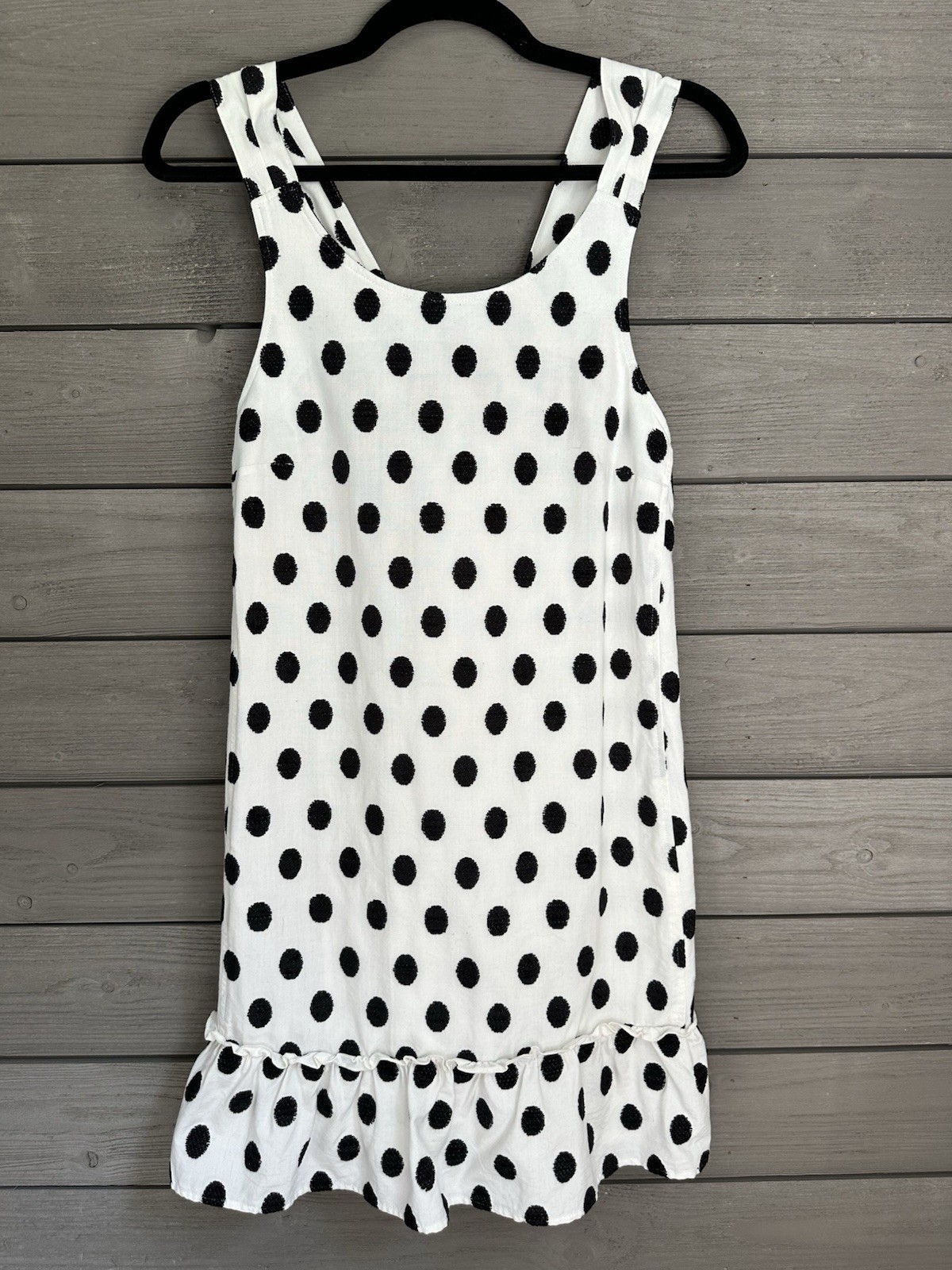 Sezane Mathilde Black White Polka Dot Sleeveless Ruffle Hem Dress Size 34