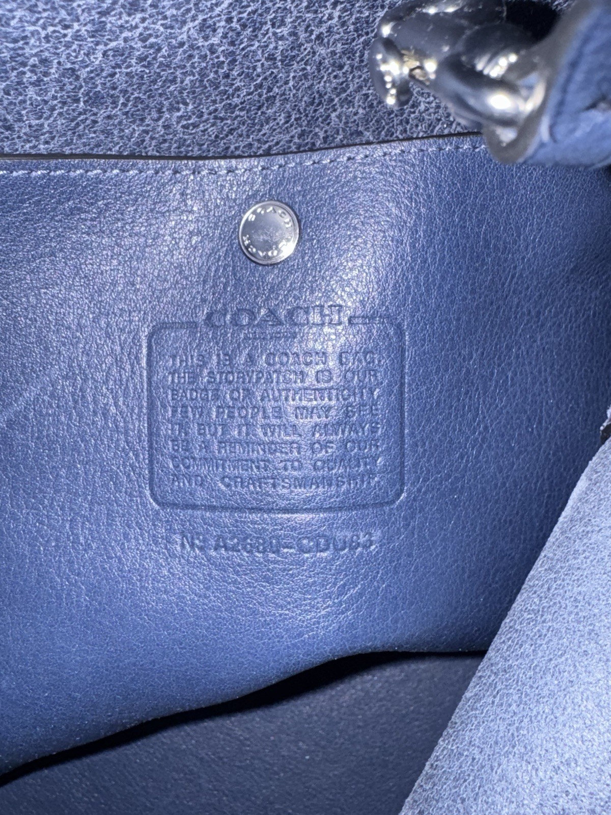 Coach Navy Bleeker 36 Bag w/ Adjustable Strap, Zip Pouch & Dust Bag