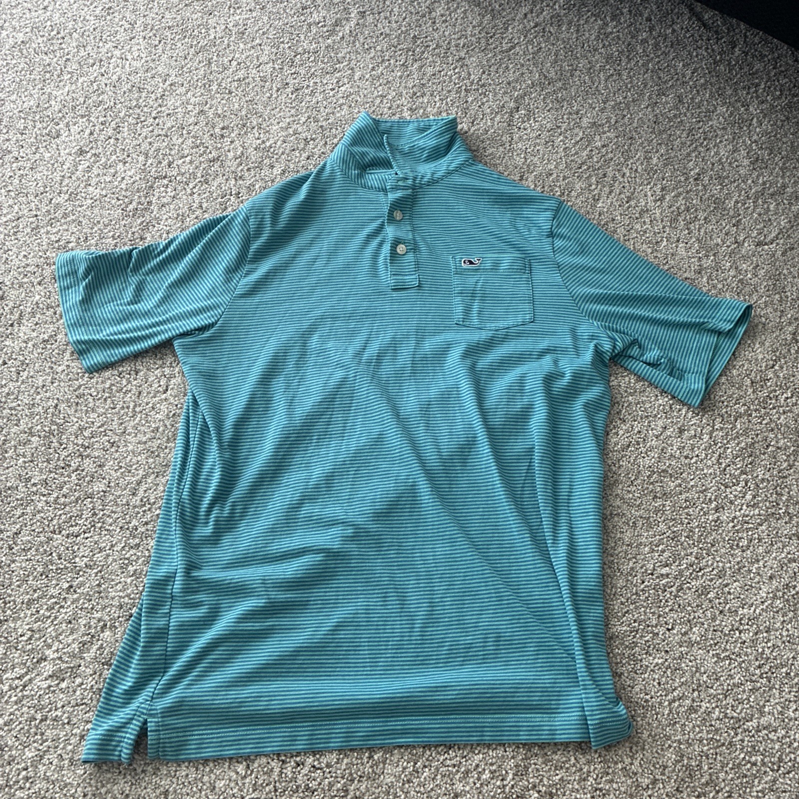 Vineyard Vines Edgartown Polo shirt Mens sea foam green w/ blue stripe kids XL