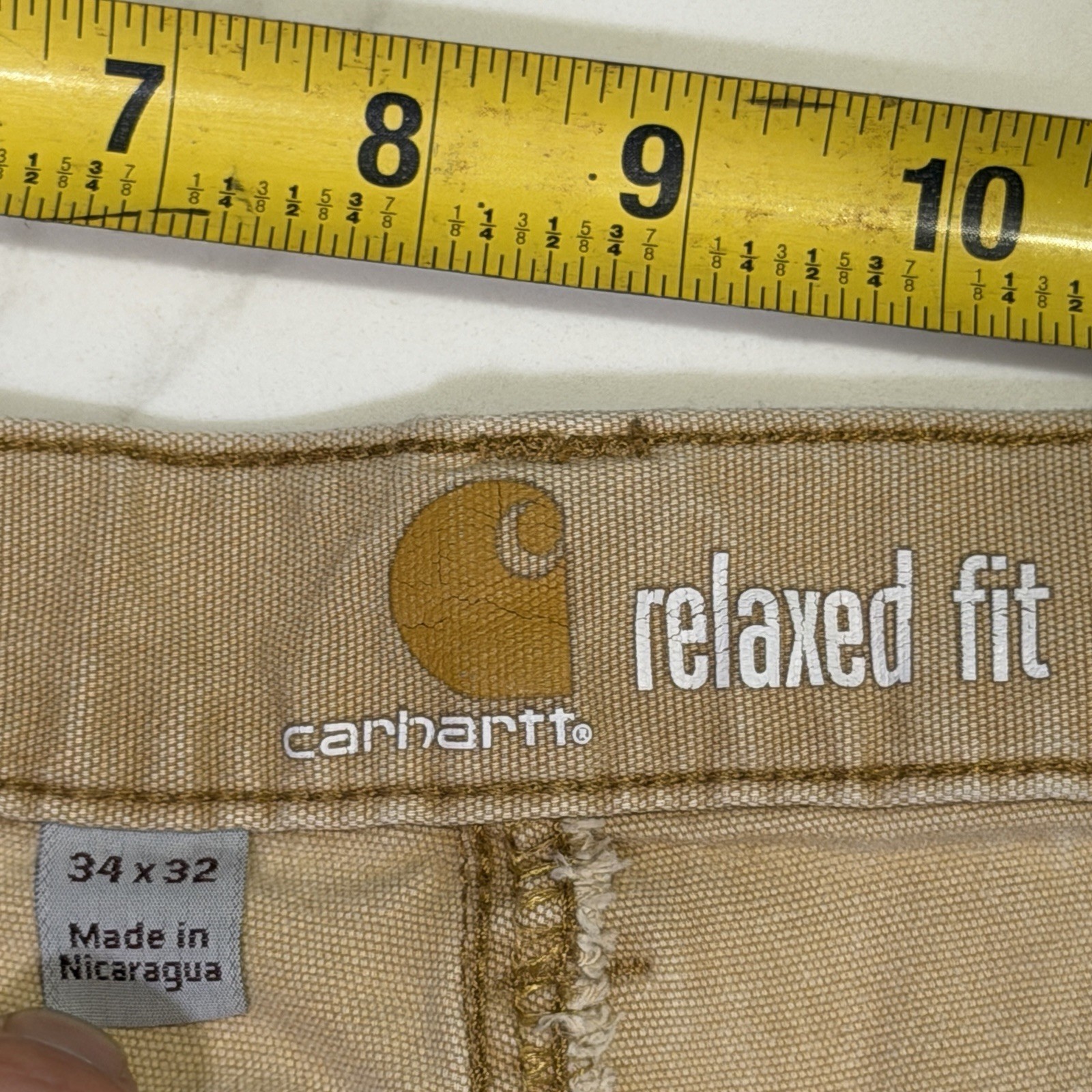 Carhartt Carpenter Pants Men Tan Dungaree Fit Utility Double Knee Workwear 34×32