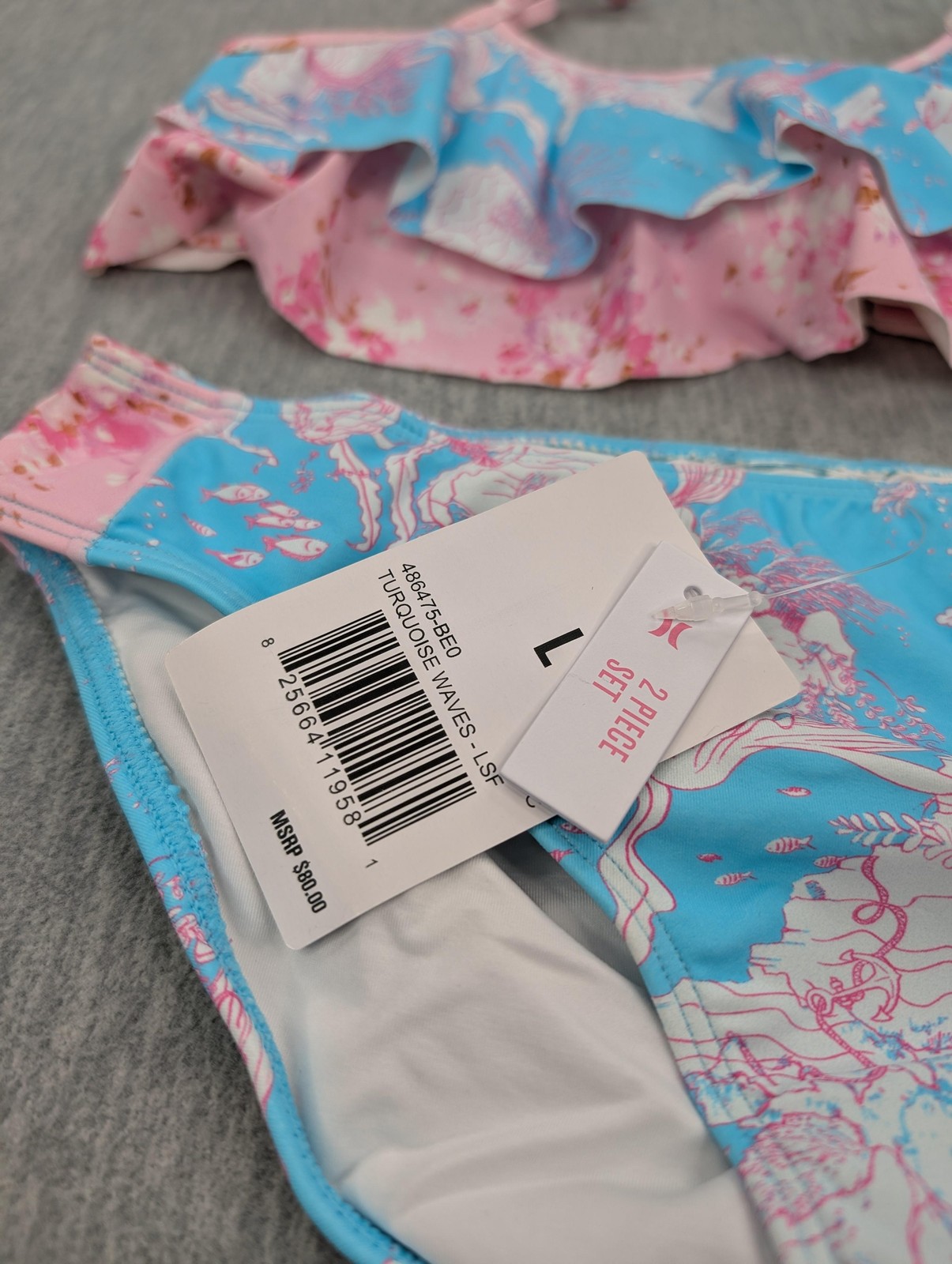 LoveShackFancy X Hurley Bikini Set Girls Large 12-14 Blue Mermaid Ruffle Floral