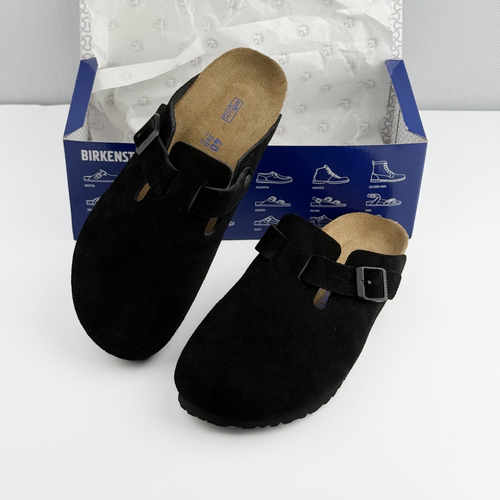 Birkenstock Boston Black Suede Leather Soft Footbed Clog Men and Women’s Shoes
