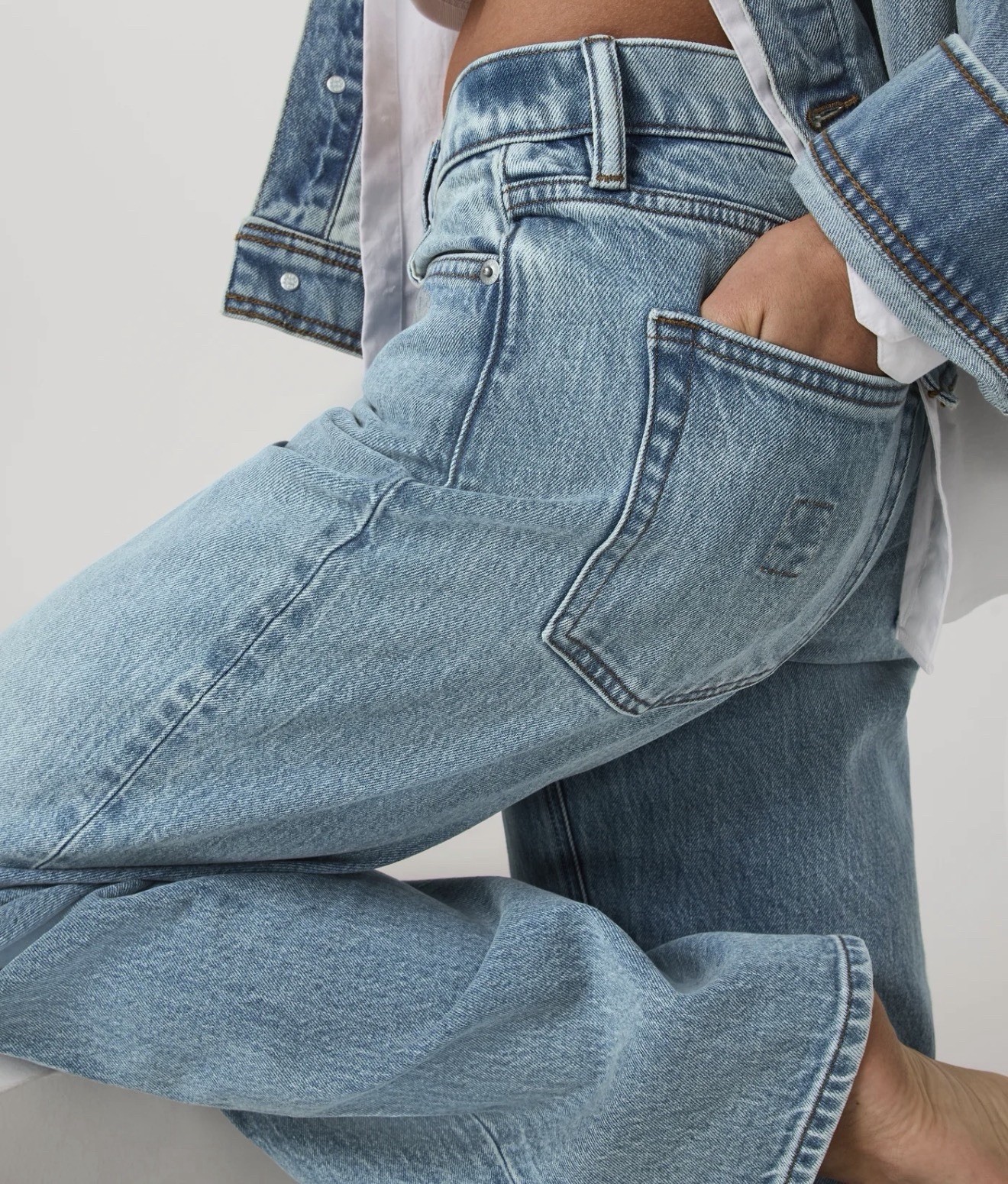 Vuori Women’s Light Wash Blue High-Rise Wide-Leg Denim Jeans Pockets 25