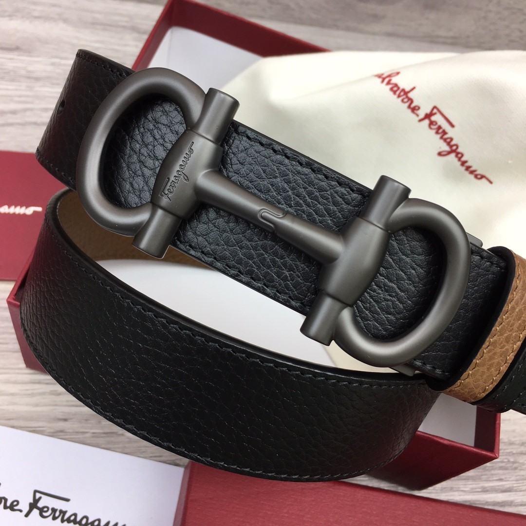 Authentic Ferragamo Belt width 3.5cm/1.37inch Black/Brown Reversible