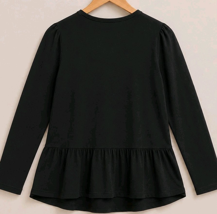 J.Jill Wearever Collection Medium Black Knit Peplum Top Long Sleeve Stretch Tee