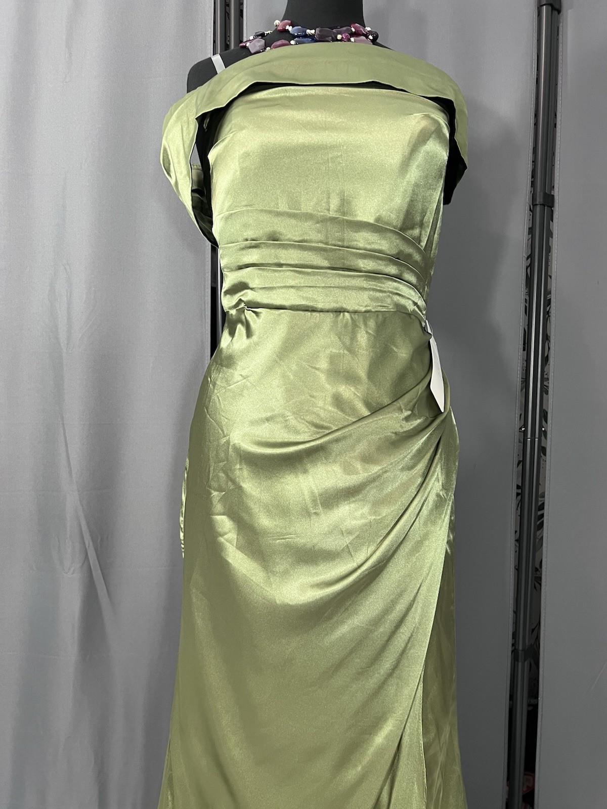Green Satin Asymmetric Off-shoulder Prom Gown L Corset Cocktail Evening Dress #J