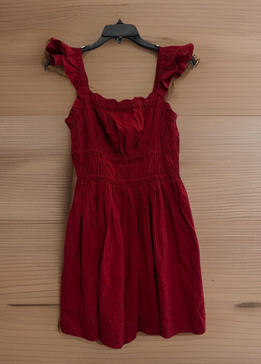ASOS DESIGN Red Smocked Ruffle Square Neck Strappy Short Sundress US 8