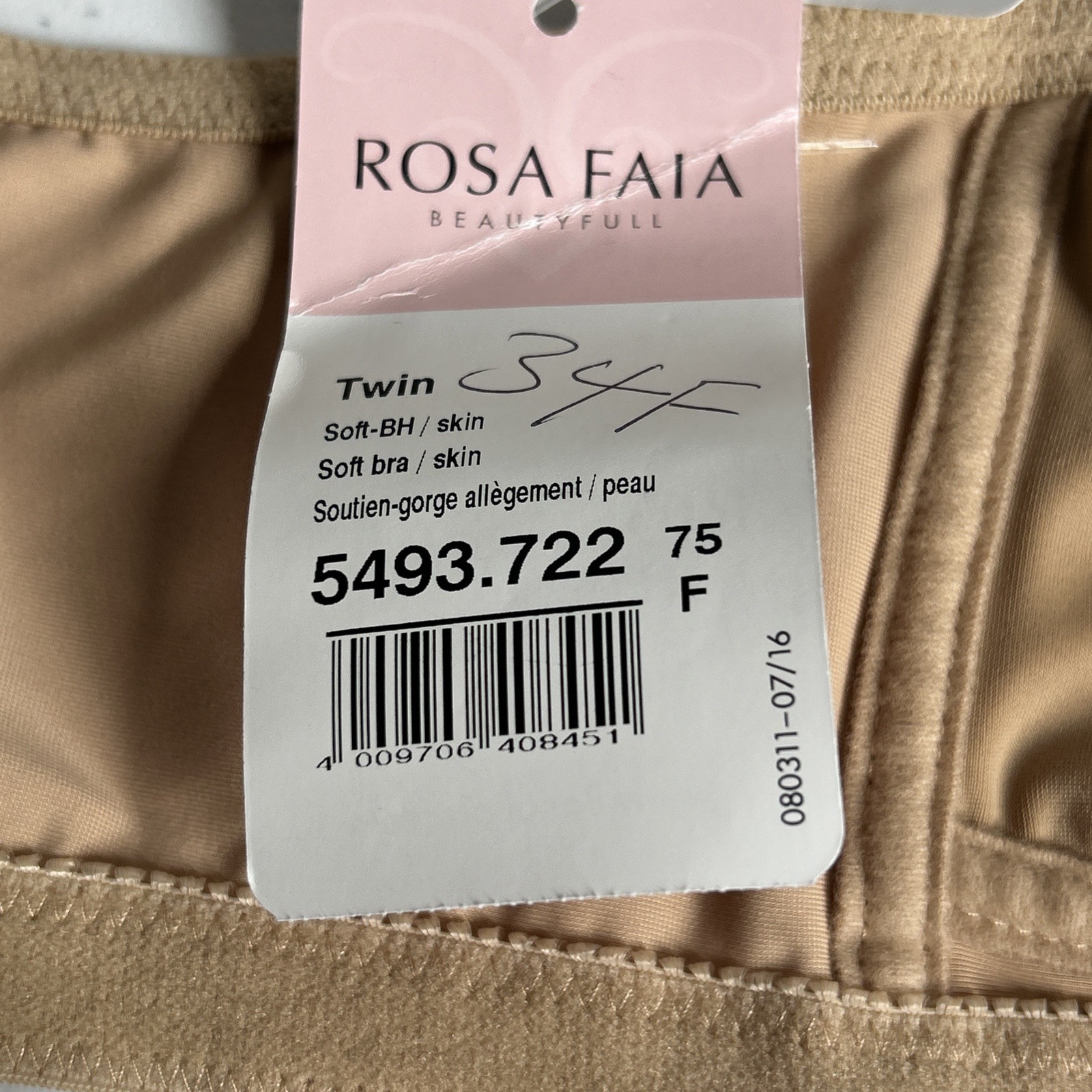 Rosa Faia Twin Firm Wireless Soft Bra 34F Desert Beige Supportive Non-Padded