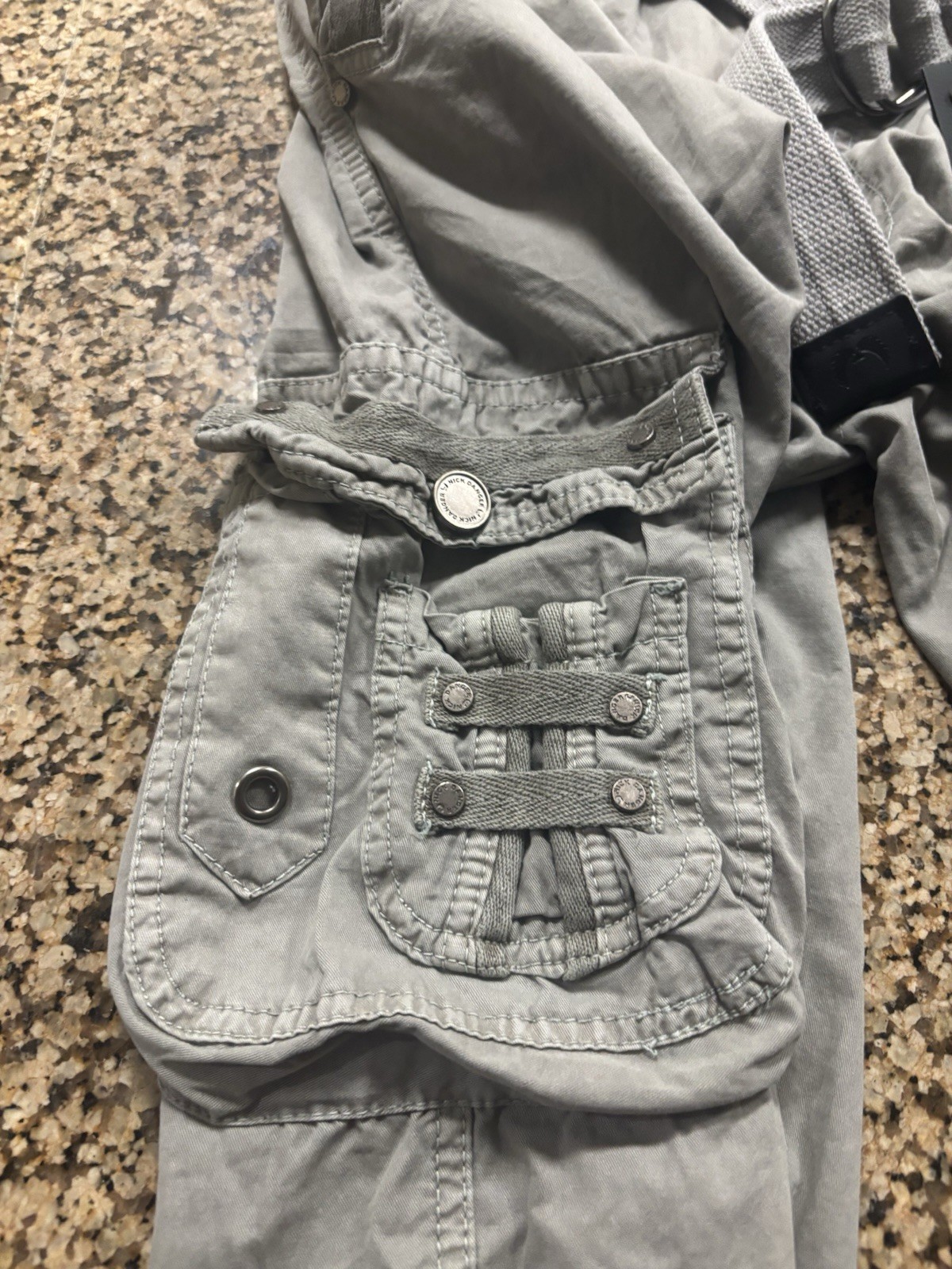 Nick Danger Men’s Light Grey Solid Cargo Shorts Belted Flat Front Buckle