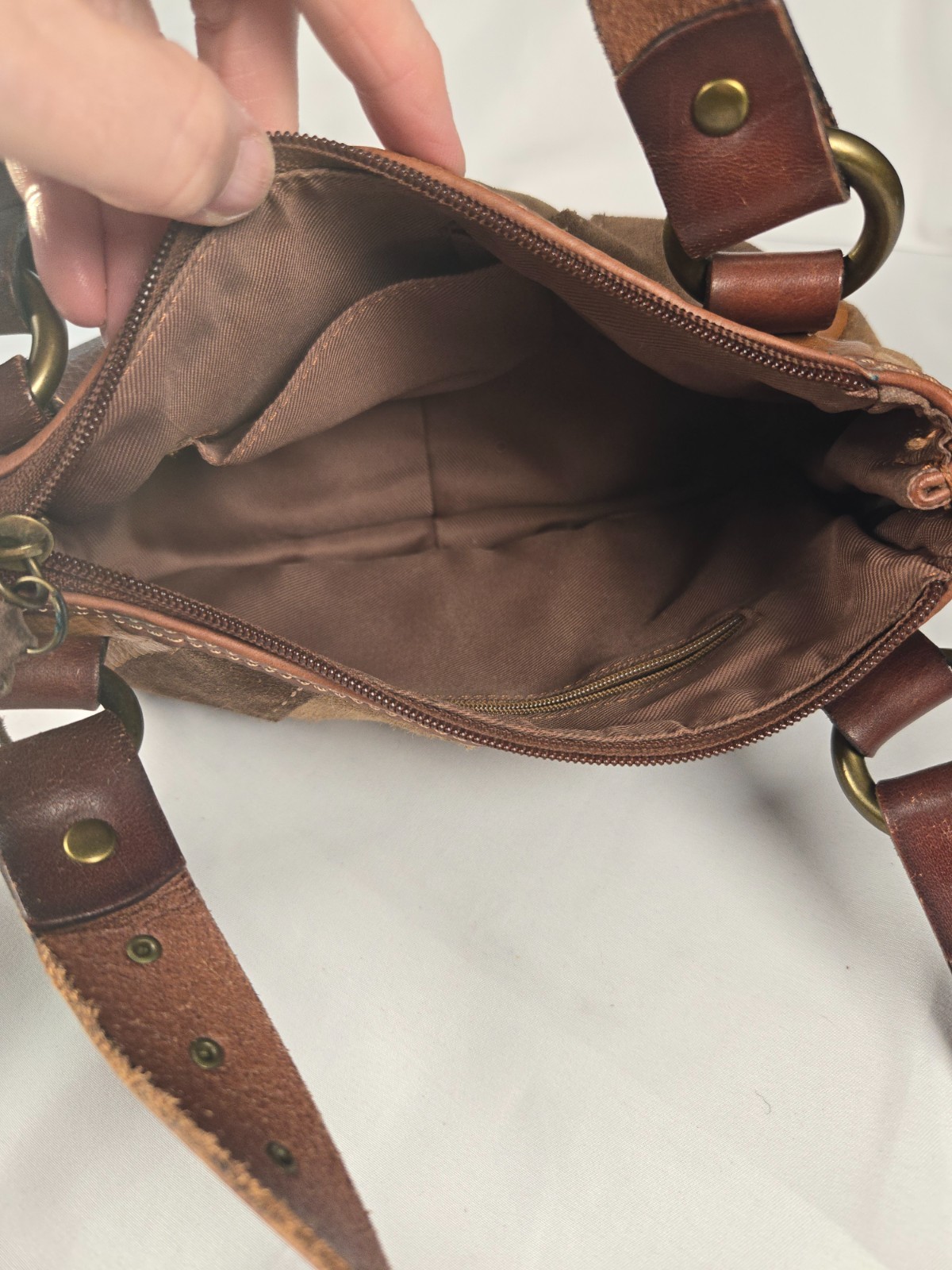 Y2K Shoulder Hobo Bag Brown Boho Leather Suede Patchwork Tassel Western Indie