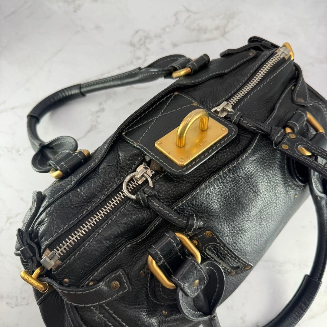 Chloe Paddington Leather Handbag Medium Boston Bag Black Authentic Vintage Y2K