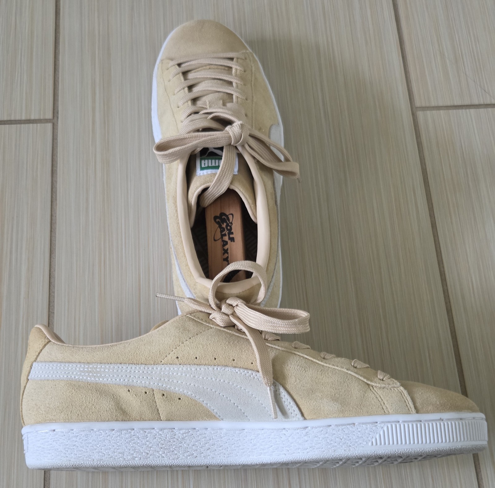 Size 10 Puma Suede Classic+ Beige Mens Lace-Up Athletic Sneakers 363242-08