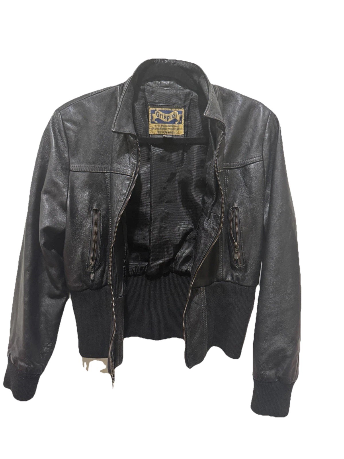 Women’s Vintage Grispiel Genuine Lambskin Leather Bomber Jacket Black Size L.