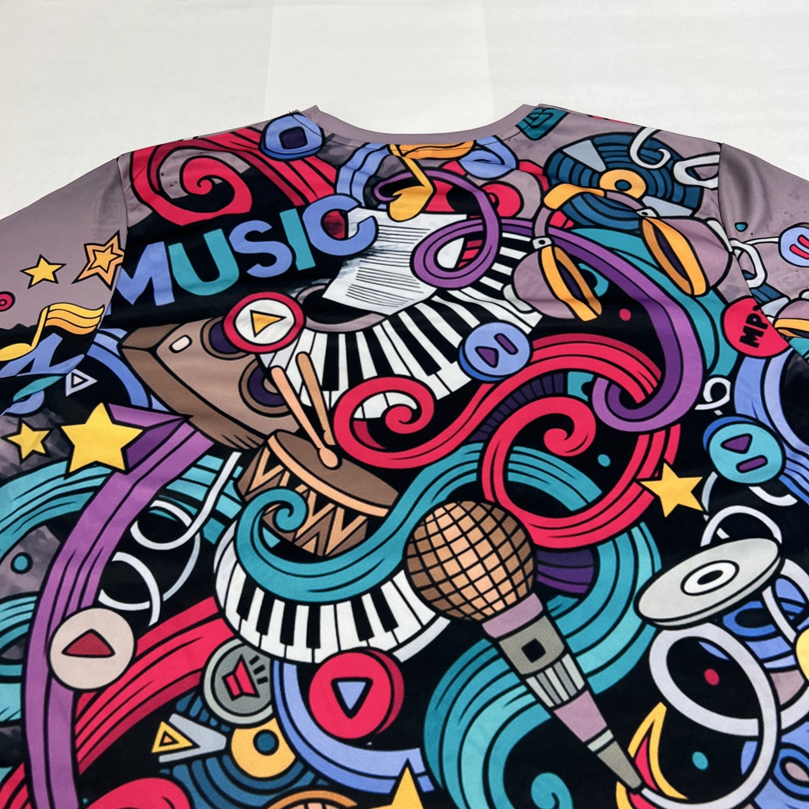 Vintage 3/2XL Psychedelic Music Crazy Print Shirt Multicolor Stretchy