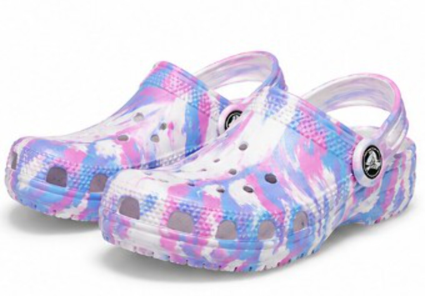 Crocs Classic Marbled Clog Kids Tie-Dye White/Pink Multi Slip-On Shoes 1, 3