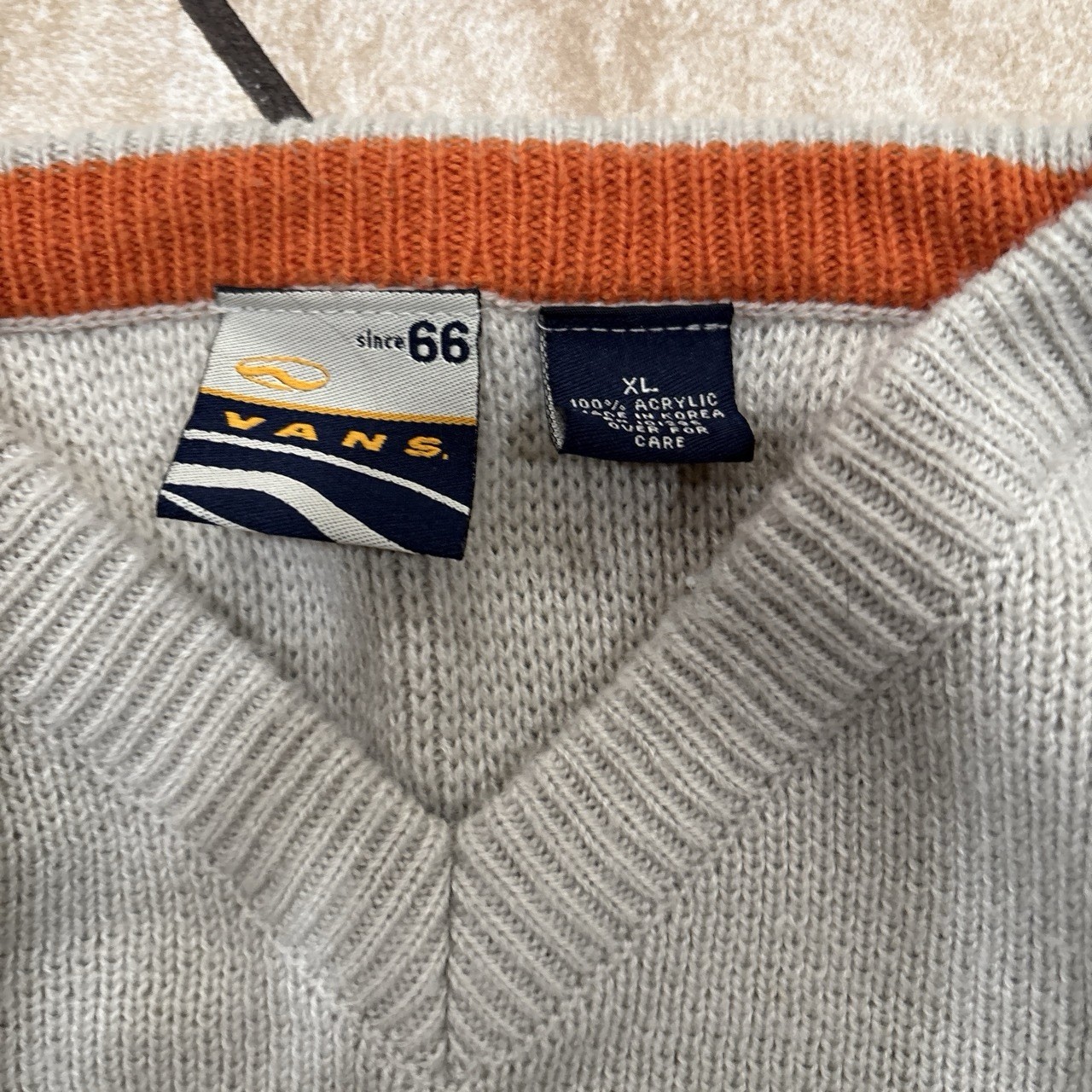 Y2K 2000s Cream Vans Striped Sweater Size XL
