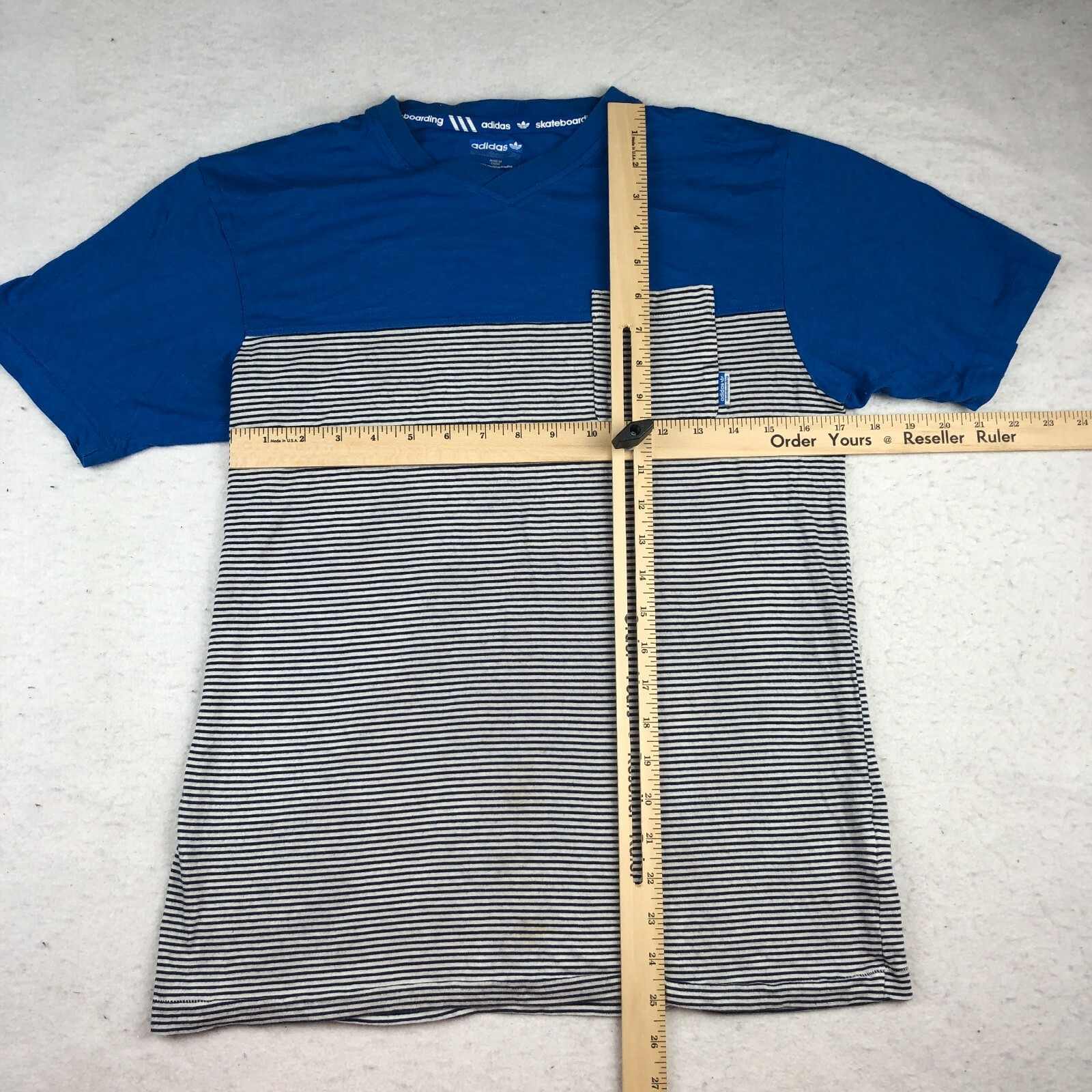 Adidas Shirt Mens Small Skateboarding Striped Blue Black Gray Cotton Soft