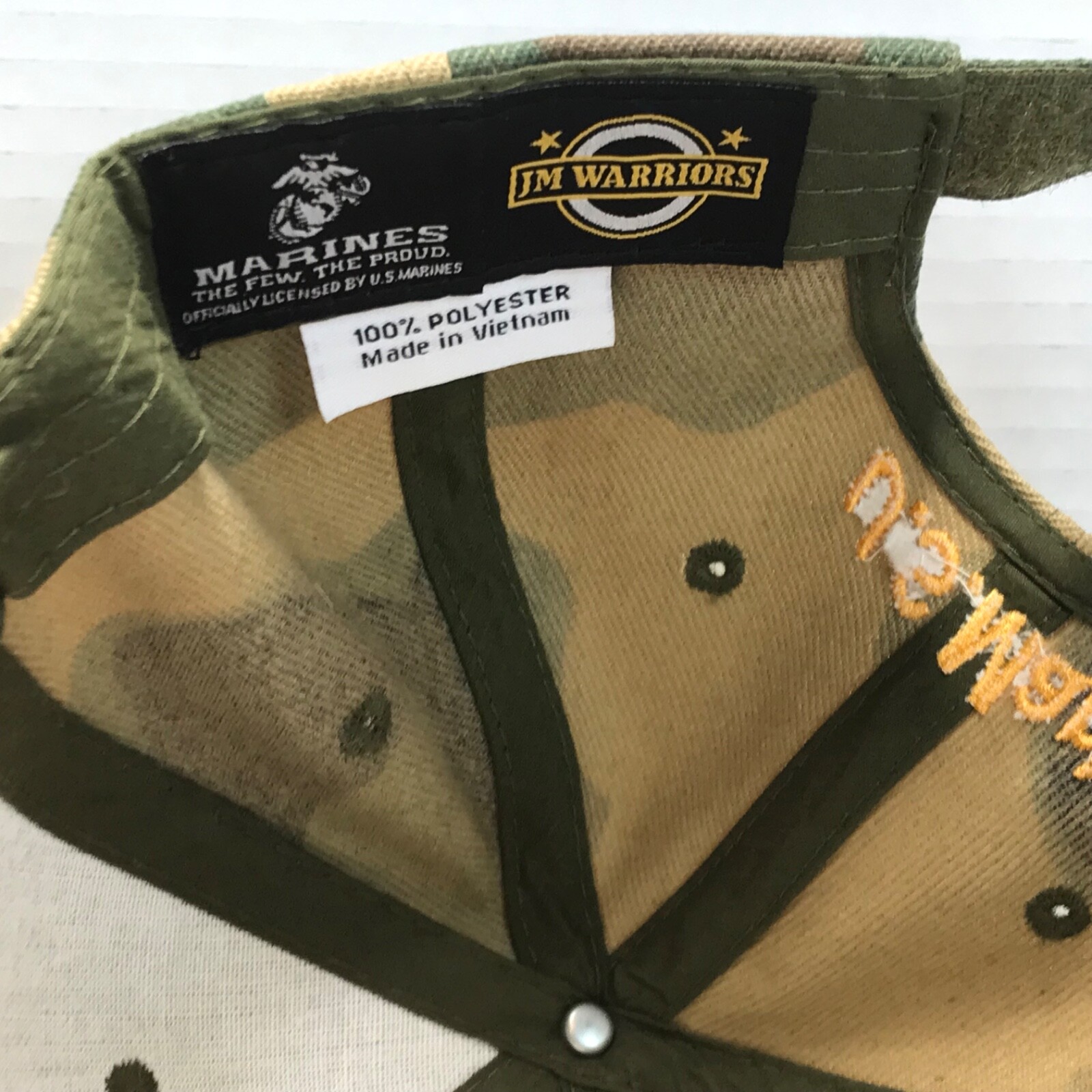 JM Warrior Marines USMC Green Camo Hat, Hook & Loop Adjust, 5 Panel, NEW