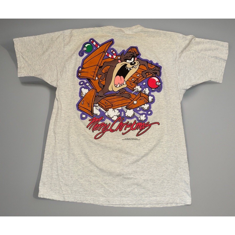 VTG Warner Bros 1994 Looney Tunes Taz Single Stitch Christmas Shirt Acme Large
