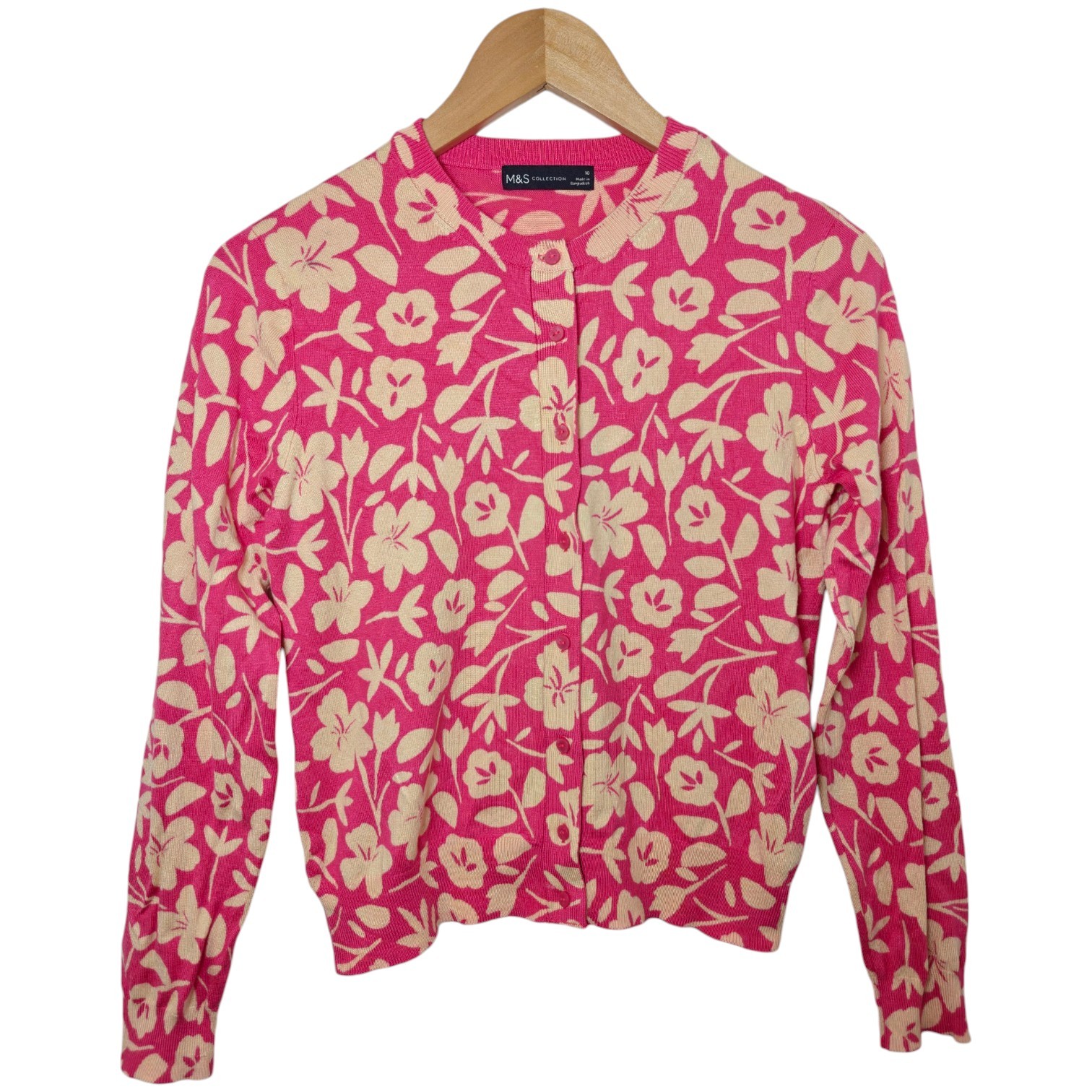 Marks & Spencer, Pink & Cream, Colourful Floral Print, Button Down Cardigan, 10.