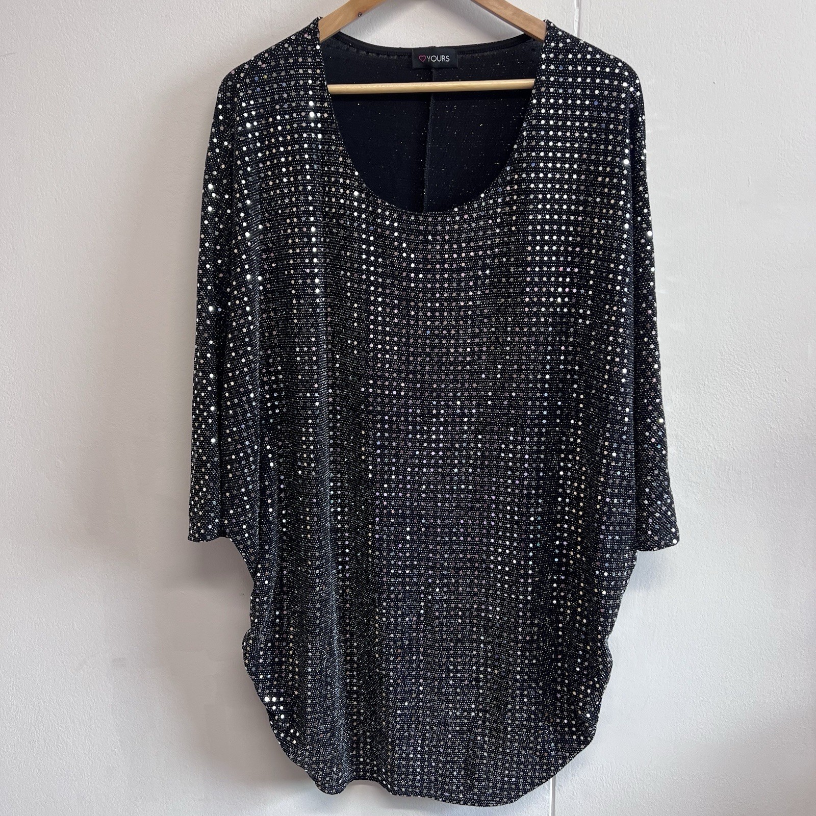 Yours Clothing Top Black Sequin Discoball Batwing Size 22/24 Tunic Party