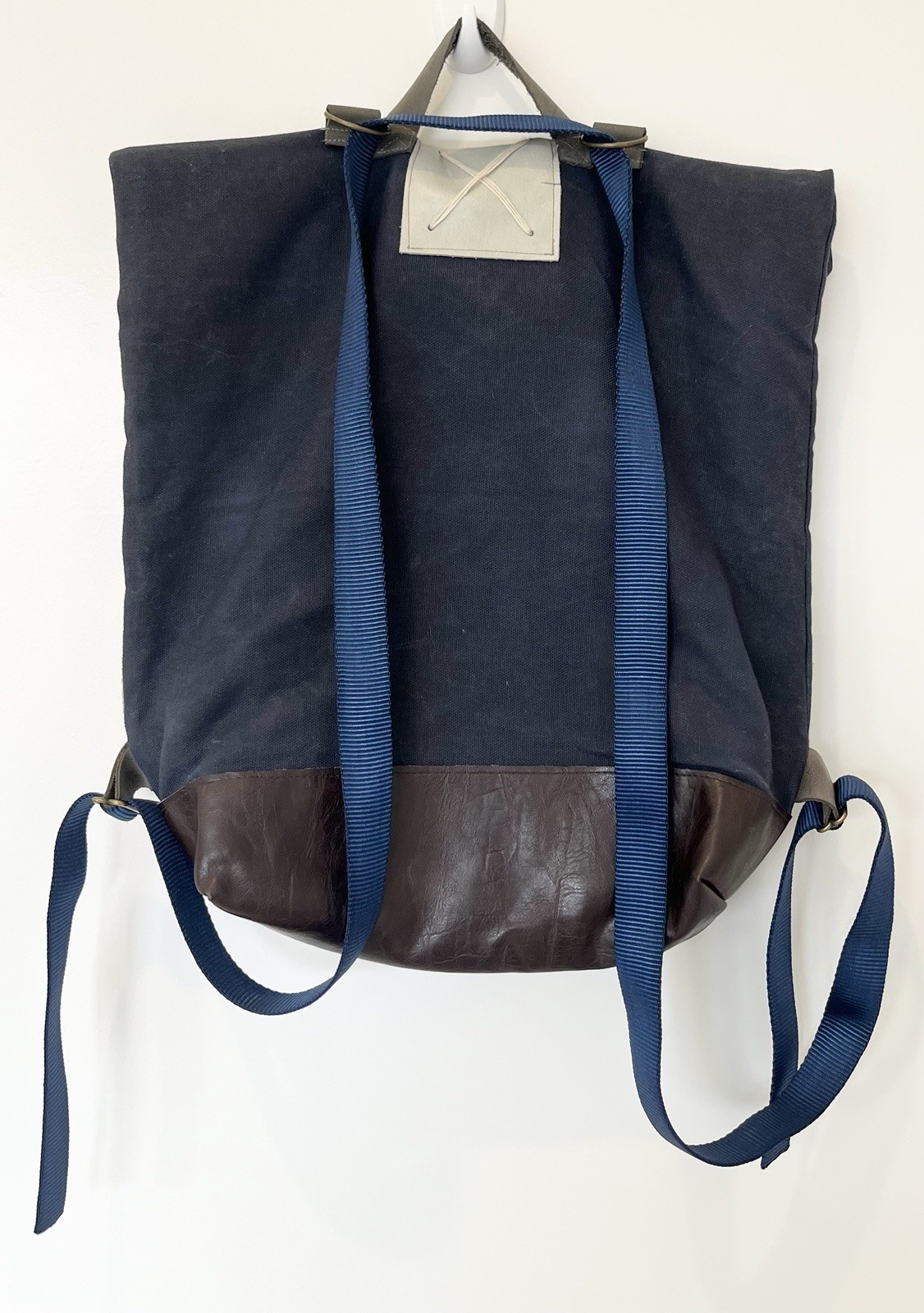 Handmade Roll Zip Backpack Denim Hand Painted Floral Textile Leather Boho Bag
