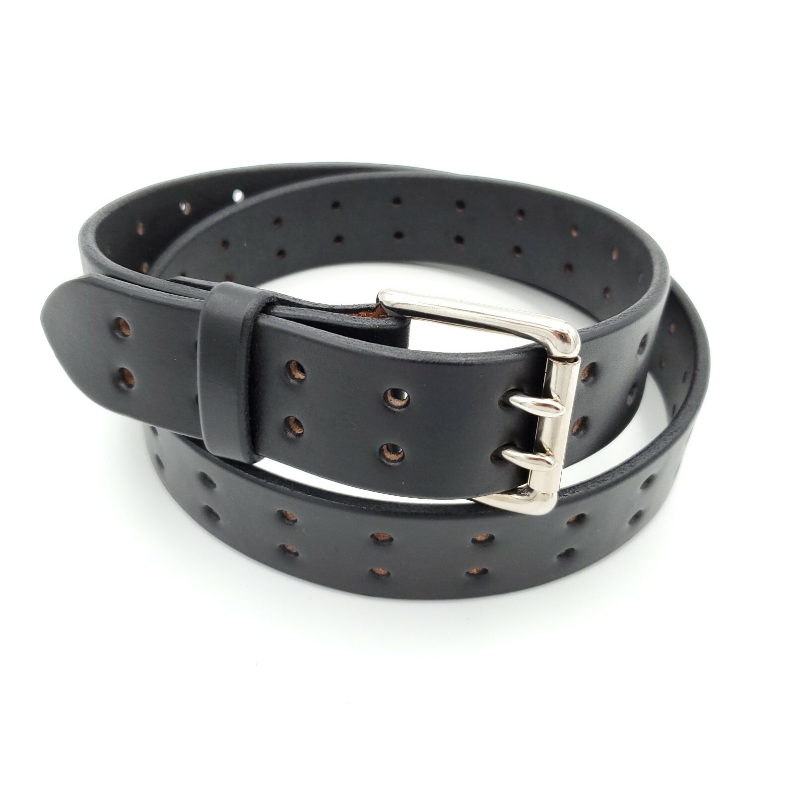 Black leather belt Lifetime warranty. Double prong. Made in the USA. #132-01