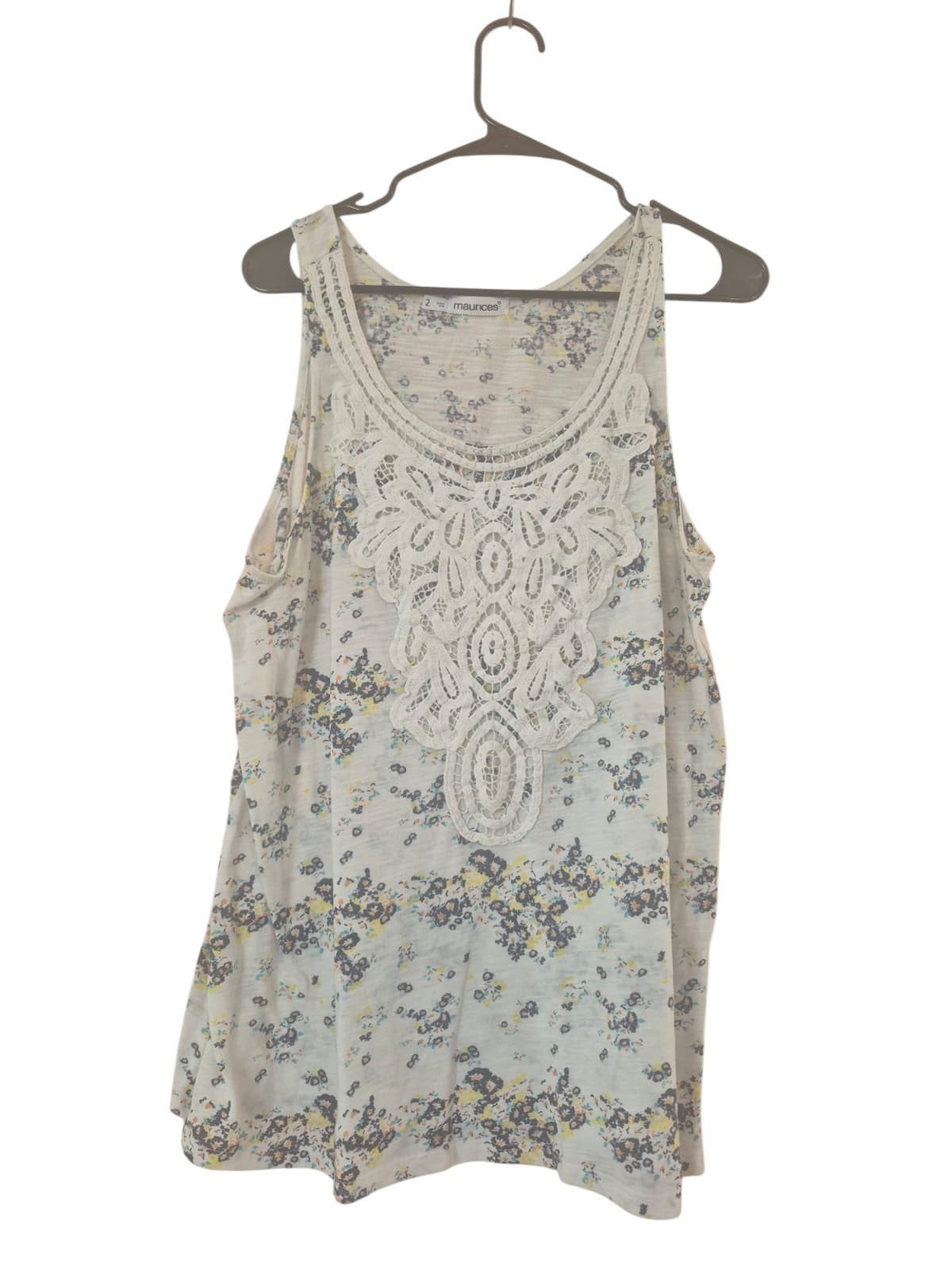 Maurices Floral Lace Front Tank Top White & Yellow Polyester Size L