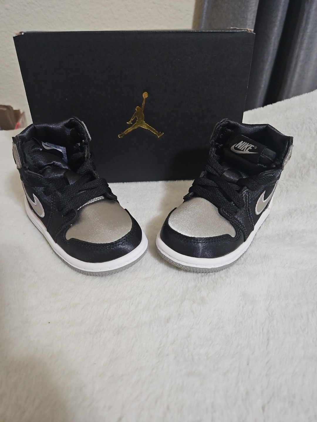Nike TD Air Jordan 1 Retro High OG Satin Shadow Black/Grey FD5305-010 Size 5c