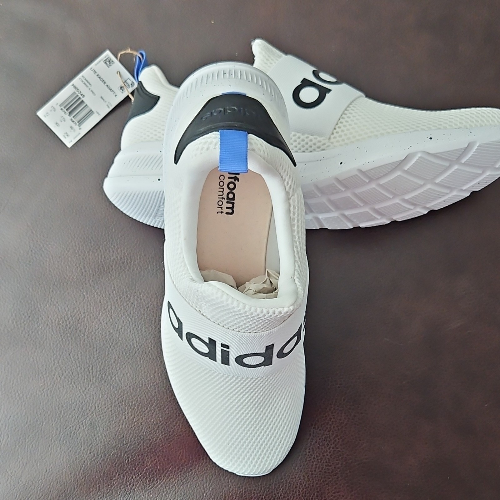 adidas Lite Racer Adapt 4.0 Slip-On Running Sneaker White/Black/Blue HR0349 Men