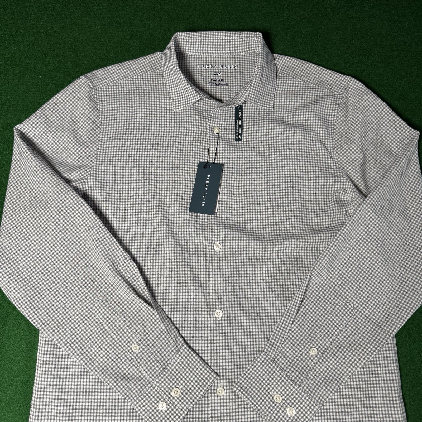 Perry Ellis Button Up Shirt Mens M Stretch Check Moisture Wicking NWT $79 MSRP