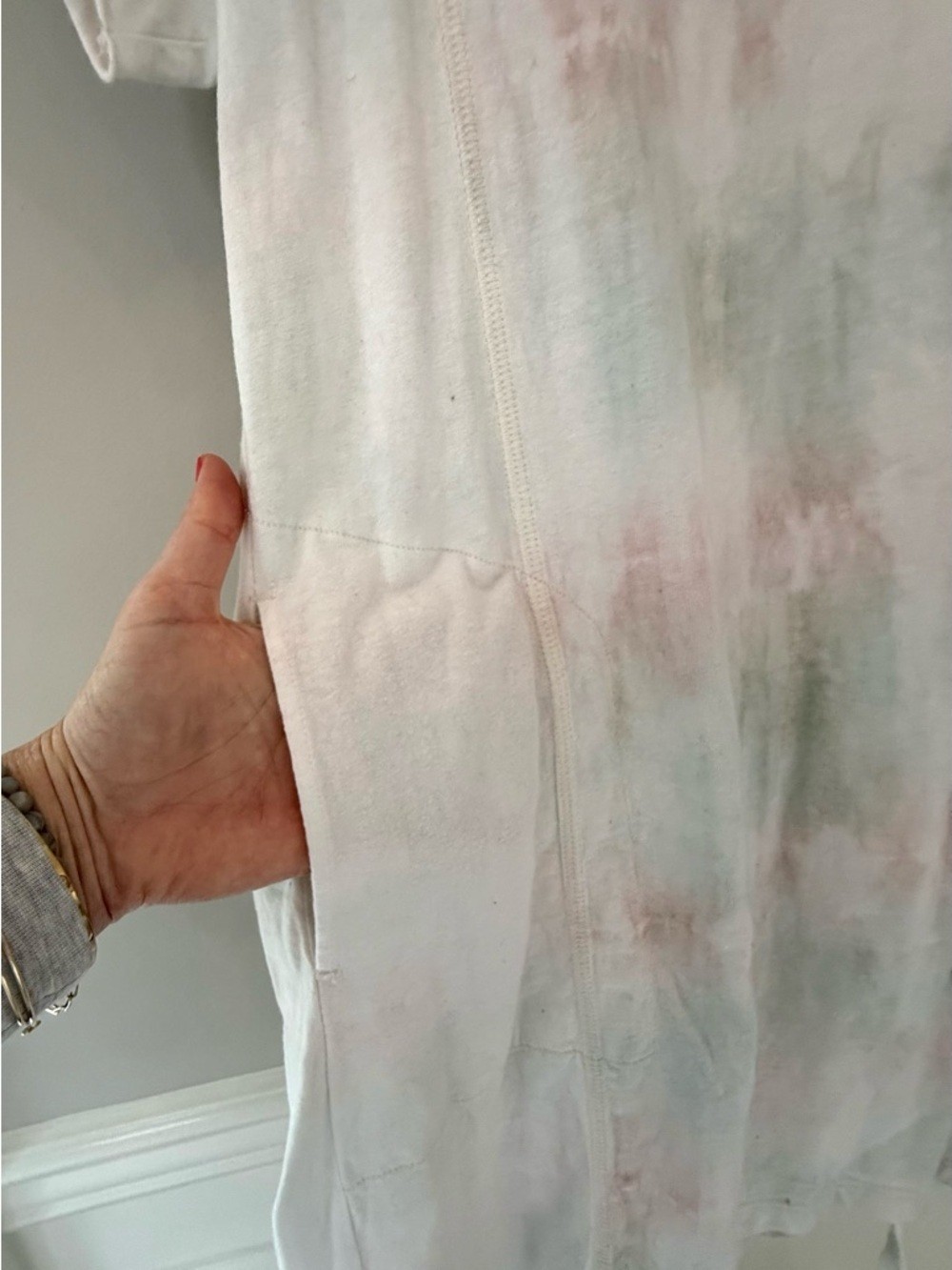 John Elliott Pastel Tie Dye T Shirt Dress Tie Waist Pink White Size S