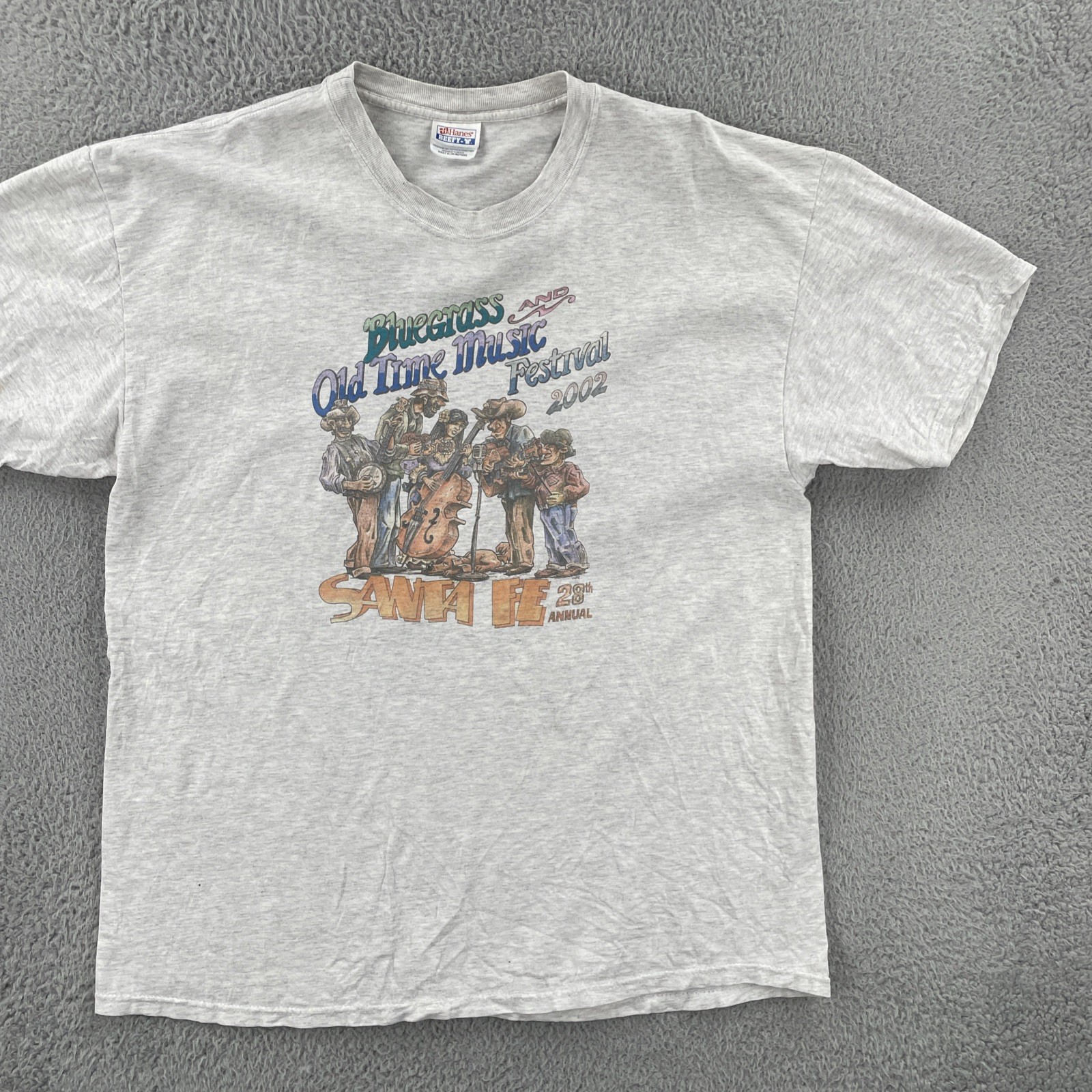 Vintage Hanes Beefy-T Men’s XL Gray T Shirt 2002 Santa Fe NM Bluegrass Festival